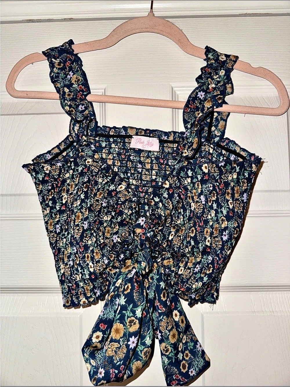 Pink Lily Floral Ruffle Crop Top